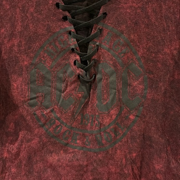 AC/DC sleeveless red muscle tee bleach dye effect s 34-36 - Picture 4 of 6
